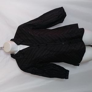 Worthington Stretch Womens Medium Black Metallic Stripped Button Dress Shirt